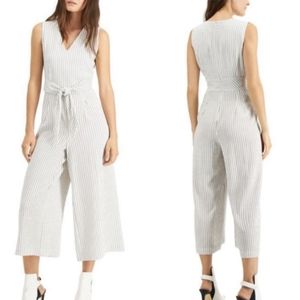Calvin Klein White Pinstripe Tie-Front Jumpsuit